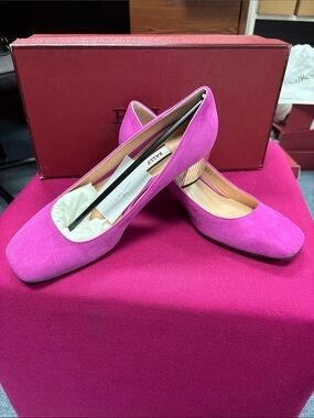 Bally Fuchsia Suede Mid Heel Pumps